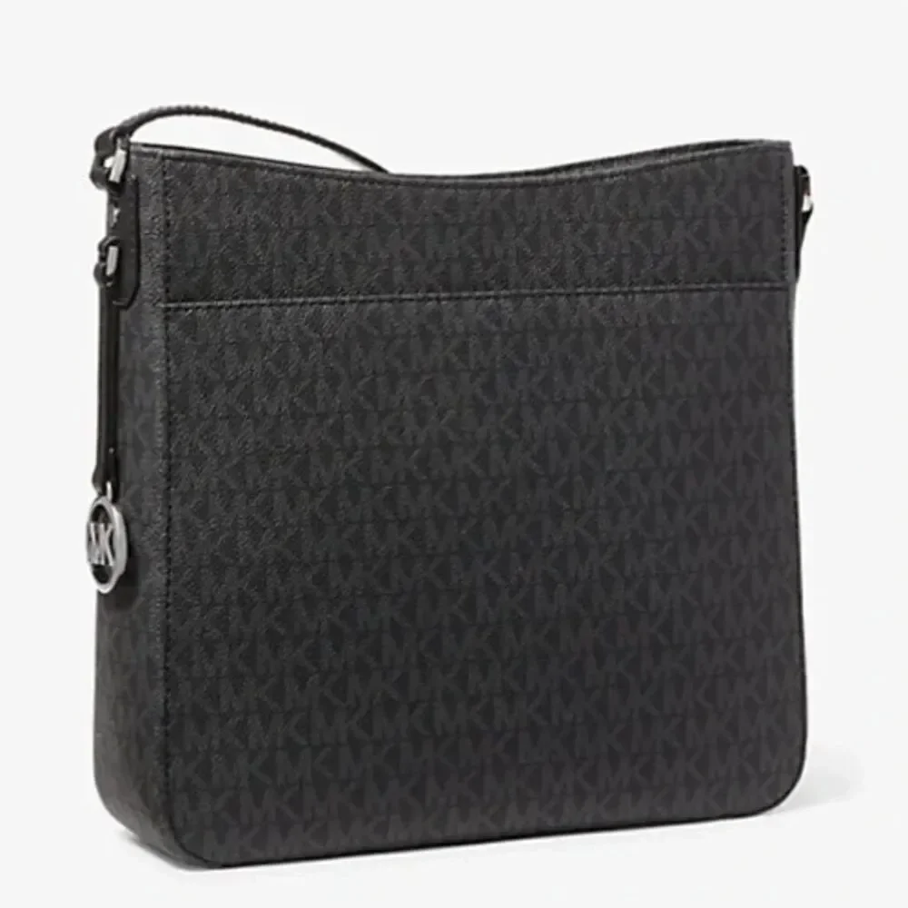 NWT MICHAEL KORS Black Monogram Leather Jet Set Travel Messenger Bag Purse